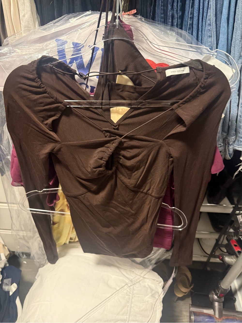 Brown Crisscross Ruched Long Sleeve Crop Top